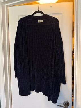 Cozy Open-Front Navy Chenille Cardigan Sweater